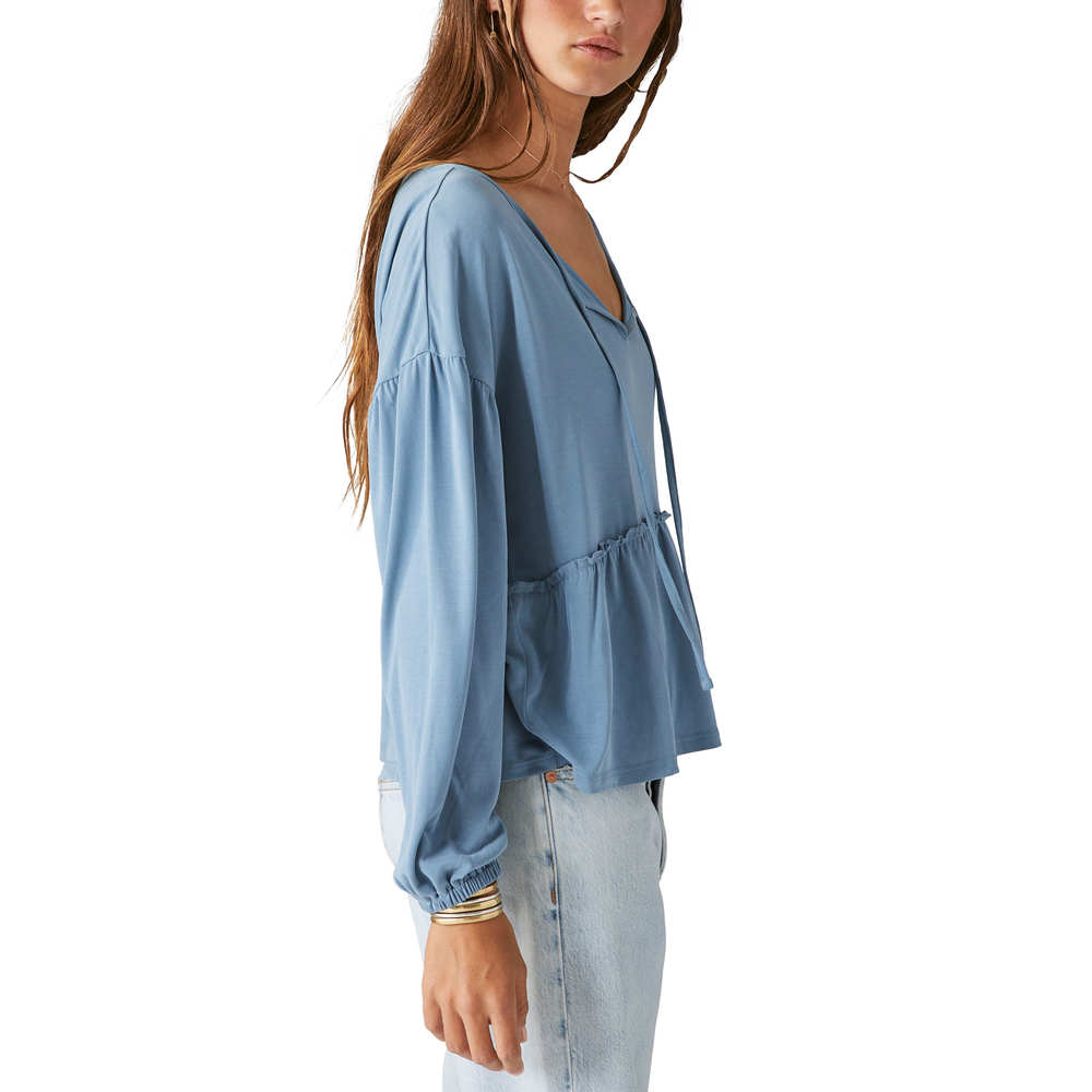 Lucky Brand Long Sleeve Notch Neck Sandwash Top - Spring Lake - Picture 3 of 3